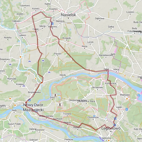Miniatura mapy "Trasa Gravelowa do Nowych Pieścirogów" - trasy rowerowej w Warszawski stołeczny, Poland. Wygenerowane przez planer tras rowerowych Tarmacs.app