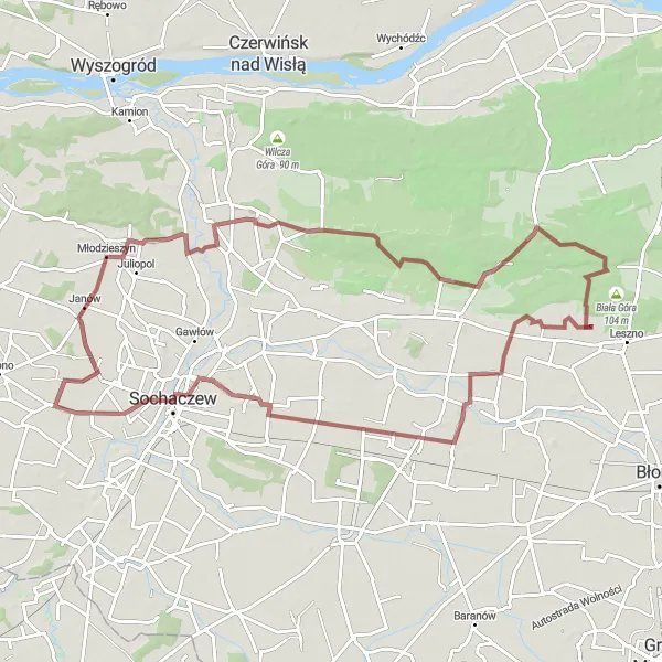 Map miniature of "Challenging Gravel Adventure" cycling inspiration in Warszawski stołeczny, Poland. Generated by Tarmacs.app cycling route planner