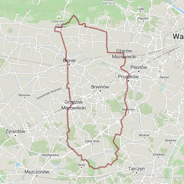 Map miniature of "Gravel Adventure" cycling inspiration in Warszawski stołeczny, Poland. Generated by Tarmacs.app cycling route planner