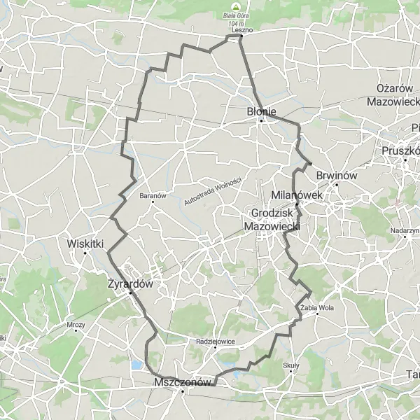 Map miniature of "Countryside Adventure" cycling inspiration in Warszawski stołeczny, Poland. Generated by Tarmacs.app cycling route planner