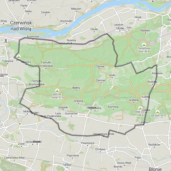 Map miniature of "Scenic Road Ride" cycling inspiration in Warszawski stołeczny, Poland. Generated by Tarmacs.app cycling route planner
