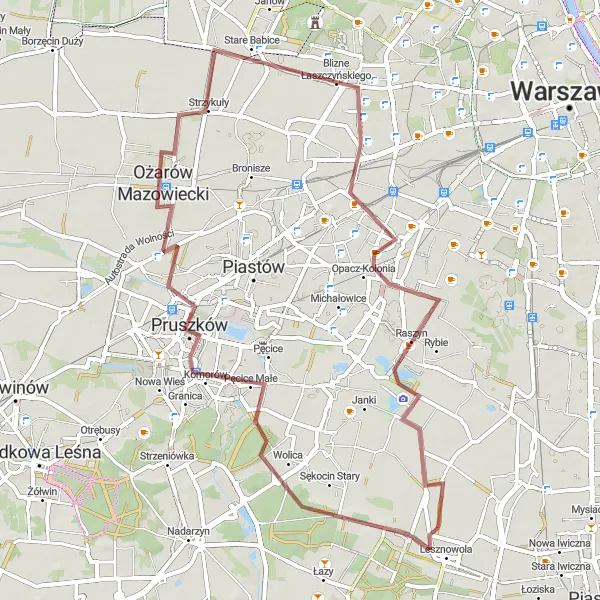 Miniatura mapy "Szlak Raszyński" - trasy rowerowej w Warszawski stołeczny, Poland. Wygenerowane przez planer tras rowerowych Tarmacs.app