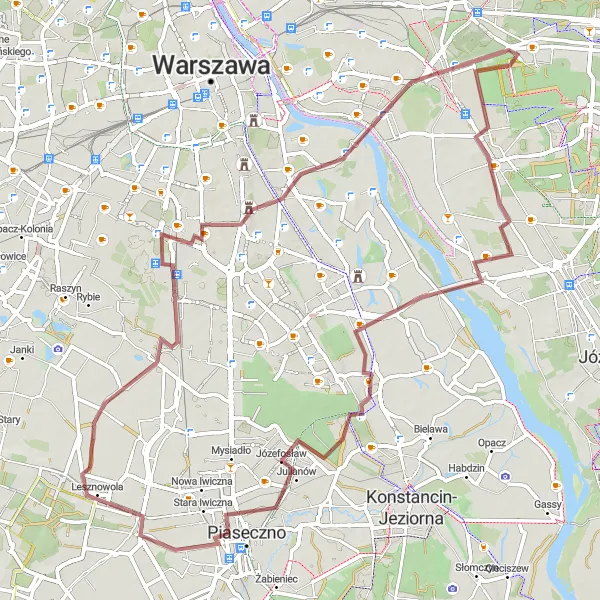 Miniatura mapy "Przejażdżka Gravelowa Janczewice-Wilanów" - trasy rowerowej w Warszawski stołeczny, Poland. Wygenerowane przez planer tras rowerowych Tarmacs.app
