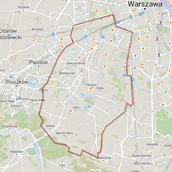 Miniatura mapy "Trasa Gravelowa Magdalenka-Wola" - trasy rowerowej w Warszawski stołeczny, Poland. Wygenerowane przez planer tras rowerowych Tarmacs.app