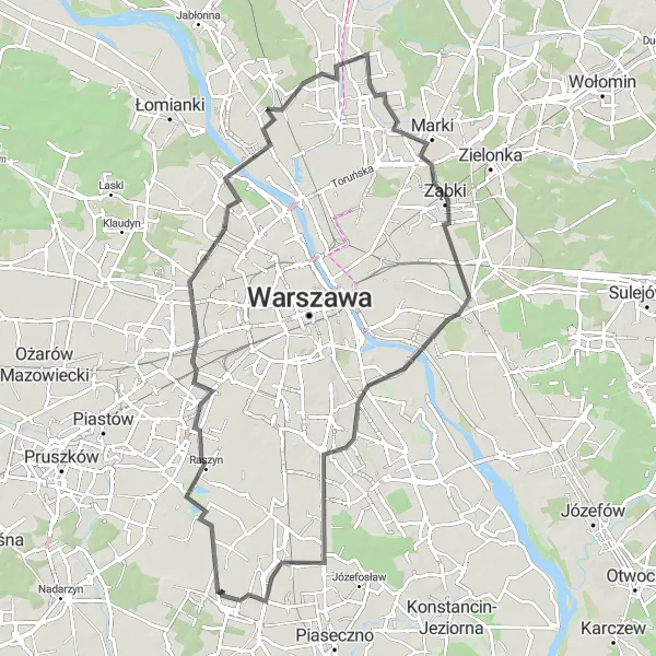 Miniatura mapy "Wycieczka wokół Warszawy przez Raszyn i Marki" - trasy rowerowej w Warszawski stołeczny, Poland. Wygenerowane przez planer tras rowerowych Tarmacs.app