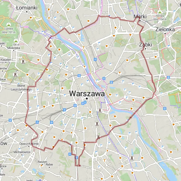 Miniatura mapy "Trasa gravelowa przez Fort VII i Pałac Królikarnia" - trasy rowerowej w Warszawski stołeczny, Poland. Wygenerowane przez planer tras rowerowych Tarmacs.app