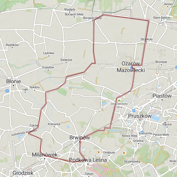Map miniature of "Gravel Adventure in Milanówek and Surrounding Areas" cycling inspiration in Warszawski stołeczny, Poland. Generated by Tarmacs.app cycling route planner