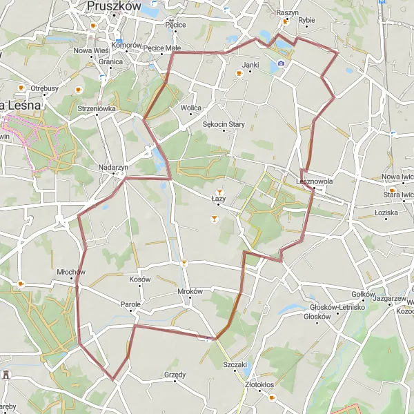 Map miniature of "Mokotów Loop" cycling inspiration in Warszawski stołeczny, Poland. Generated by Tarmacs.app cycling route planner