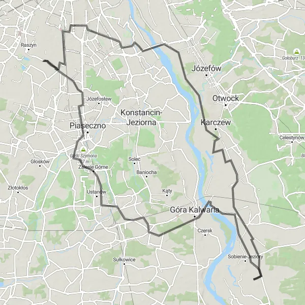 Map miniature of "Wilanow Palace and Beyond Road Ride" cycling inspiration in Warszawski stołeczny, Poland. Generated by Tarmacs.app cycling route planner