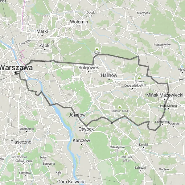 Map miniature of "A Panoramic Tour of Warsaw's Landmarks" cycling inspiration in Warszawski stołeczny, Poland. Generated by Tarmacs.app cycling route planner