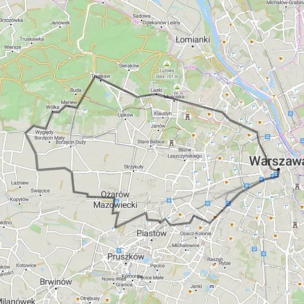 Map miniature of "Ochota and Beyond Road Excursion" cycling inspiration in Warszawski stołeczny, Poland. Generated by Tarmacs.app cycling route planner