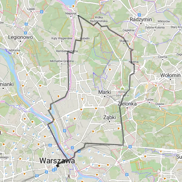 Map miniature of "Journey through Warsaw's Historic Sites" cycling inspiration in Warszawski stołeczny, Poland. Generated by Tarmacs.app cycling route planner