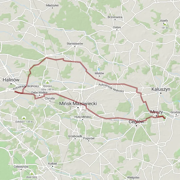 Map miniature of "The Gravel Adventure" cycling inspiration in Warszawski stołeczny, Poland. Generated by Tarmacs.app cycling route planner