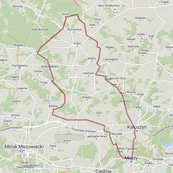 Map miniature of "The Tranquil Escape" cycling inspiration in Warszawski stołeczny, Poland. Generated by Tarmacs.app cycling route planner