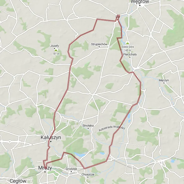 Map miniature of "The Gravel Adventure" cycling inspiration in Warszawski stołeczny, Poland. Generated by Tarmacs.app cycling route planner