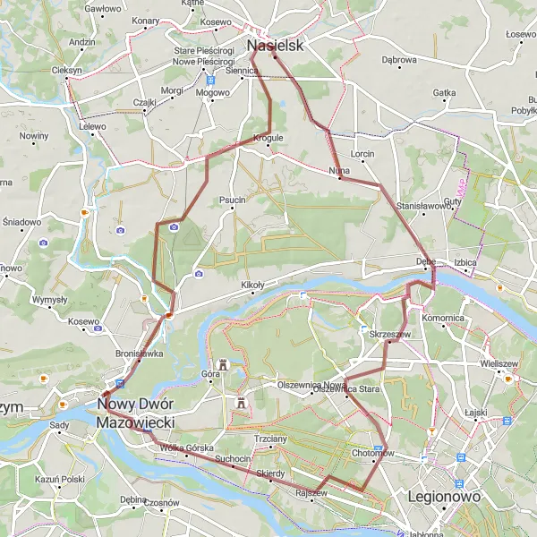 Map miniature of "The Pomiechówek Adventure" cycling inspiration in Warszawski stołeczny, Poland. Generated by Tarmacs.app cycling route planner