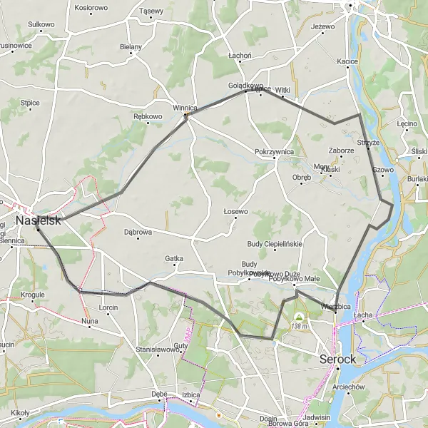 Map miniature of "Nasielsk to Jaskółowo Loop" cycling inspiration in Warszawski stołeczny, Poland. Generated by Tarmacs.app cycling route planner
