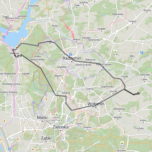 Map miniature of "The Scenic Road Adventure" cycling inspiration in Warszawski stołeczny, Poland. Generated by Tarmacs.app cycling route planner