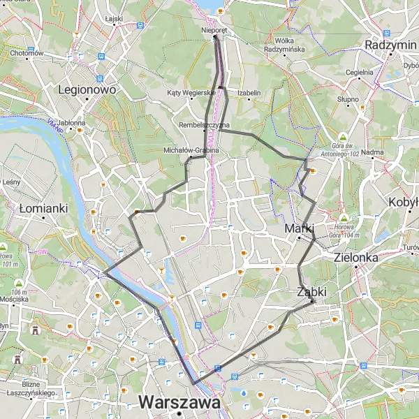 Miniatura mapy "Trasa dookoła Warszawy" - trasy rowerowej w Warszawski stołeczny, Poland. Wygenerowane przez planer tras rowerowych Tarmacs.app