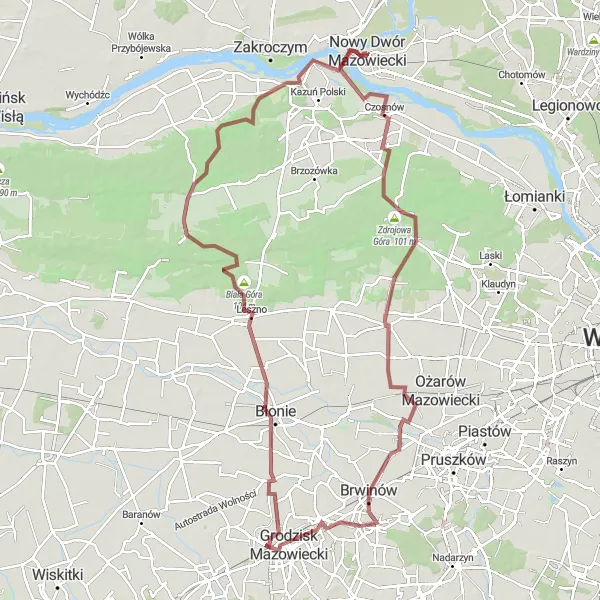 Map miniature of "Mazovian Hills Challenge" cycling inspiration in Warszawski stołeczny, Poland. Generated by Tarmacs.app cycling route planner