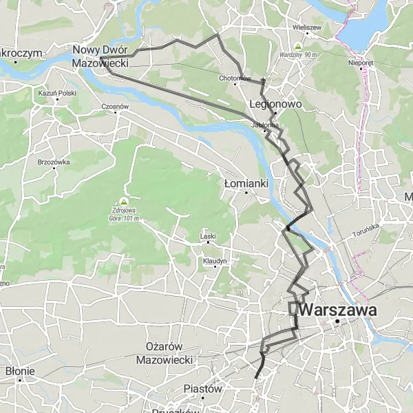 Map miniature of "Jabłonna Loop" cycling inspiration in Warszawski stołeczny, Poland. Generated by Tarmacs.app cycling route planner