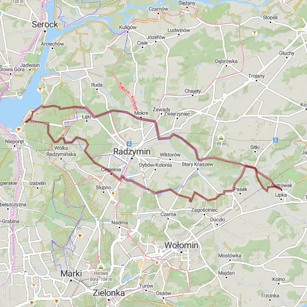 Miniatura mapy "Trasa przez Dobczyn i Mokre" - trasy rowerowej w Warszawski stołeczny, Poland. Wygenerowane przez planer tras rowerowych Tarmacs.app