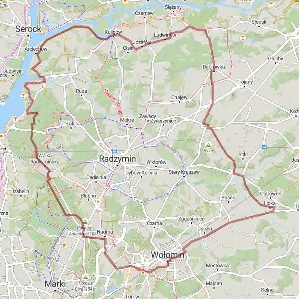 Miniatura mapy "Trasa przez Lipkę i Rynię" - trasy rowerowej w Warszawski stołeczny, Poland. Wygenerowane przez planer tras rowerowych Tarmacs.app