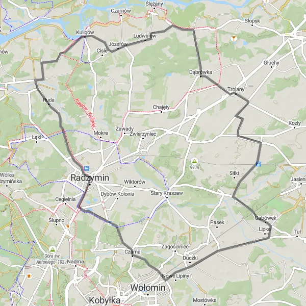 Miniatura mapy "Trasa przez Czarną i Rudę" - trasy rowerowej w Warszawski stołeczny, Poland. Wygenerowane przez planer tras rowerowych Tarmacs.app
