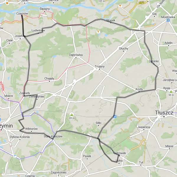 Miniatura mapy "Trasa do Starego Kraszewa" - trasy rowerowej w Warszawski stołeczny, Poland. Wygenerowane przez planer tras rowerowych Tarmacs.app