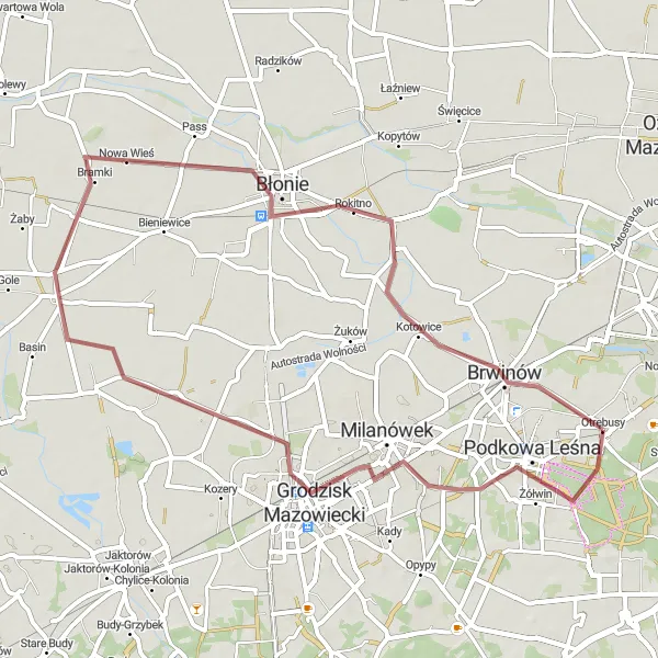 Miniatura mapy "Trasa Gravelowa do Brwinowa" - trasy rowerowej w Warszawski stołeczny, Poland. Wygenerowane przez planer tras rowerowych Tarmacs.app