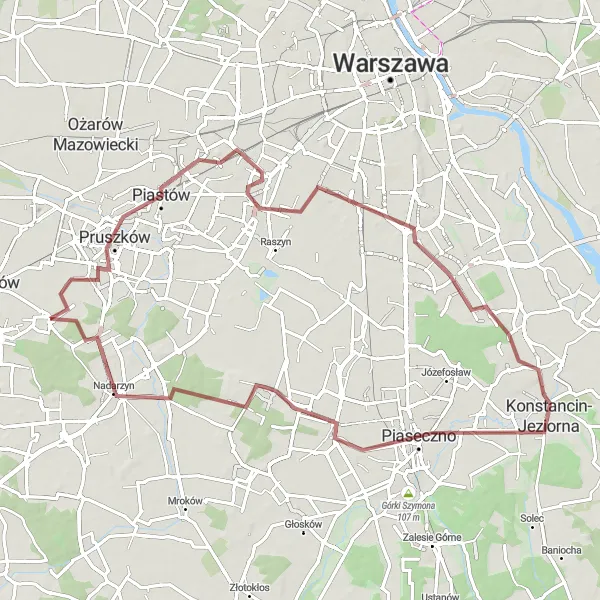 Miniatura mapy "Trasa Gravelowa do Piaseczna" - trasy rowerowej w Warszawski stołeczny, Poland. Wygenerowane przez planer tras rowerowych Tarmacs.app