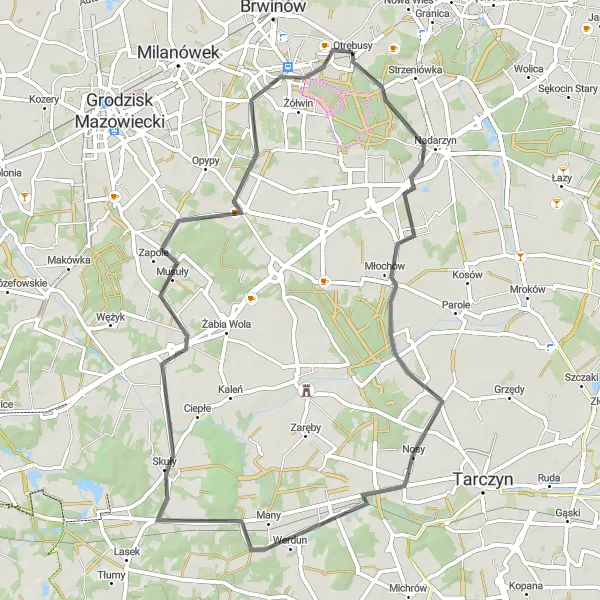 Miniatura mapy "Trasa przez Owczarnię i Skuły" - trasy rowerowej w Warszawski stołeczny, Poland. Wygenerowane przez planer tras rowerowych Tarmacs.app