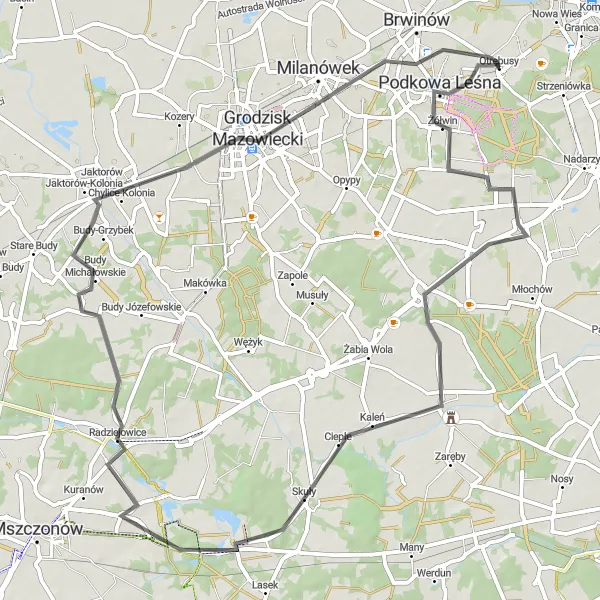 Miniatura mapy "Trasa Szosowa do Tarasu Widokowego" - trasy rowerowej w Warszawski stołeczny, Poland. Wygenerowane przez planer tras rowerowych Tarmacs.app