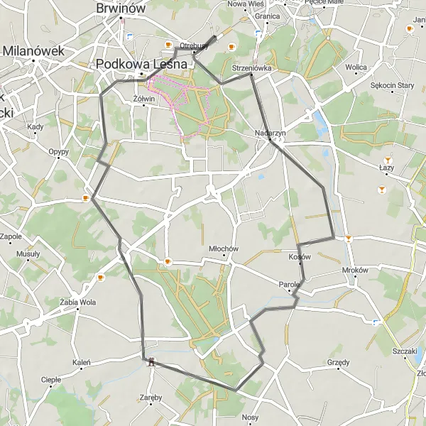 Miniatura mapy "Trasa Szosowa do Podkowy Leśnej" - trasy rowerowej w Warszawski stołeczny, Poland. Wygenerowane przez planer tras rowerowych Tarmacs.app