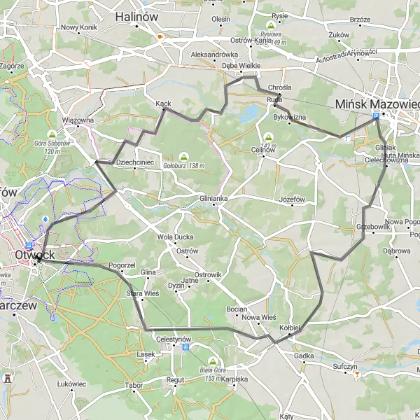 Map miniature of "Scenic Countryside Loop" cycling inspiration in Warszawski stołeczny, Poland. Generated by Tarmacs.app cycling route planner