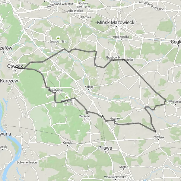 Map miniature of "Historic Charm" cycling inspiration in Warszawski stołeczny, Poland. Generated by Tarmacs.app cycling route planner