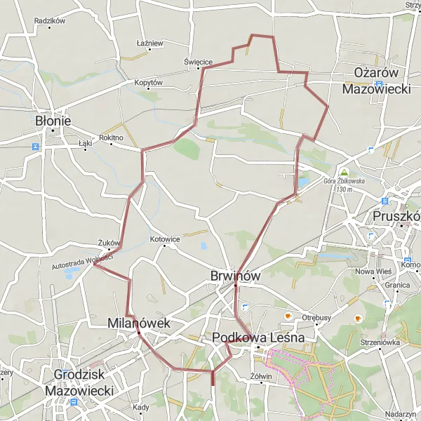Miniatura mapy "Przejażdżka poza granice Milanówka" - trasy rowerowej w Warszawski stołeczny, Poland. Wygenerowane przez planer tras rowerowych Tarmacs.app