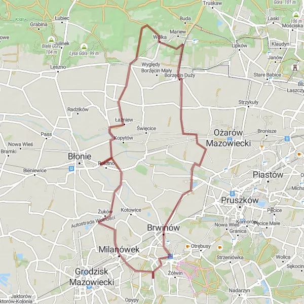 Miniatura mapy "Trasa gravelowa przez Milęcin i Brwinów" - trasy rowerowej w Warszawski stołeczny, Poland. Wygenerowane przez planer tras rowerowych Tarmacs.app