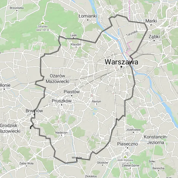 Miniatura mapy "Wypad poza Warszawę i z powrotem" - trasy rowerowej w Warszawski stołeczny, Poland. Wygenerowane przez planer tras rowerowych Tarmacs.app