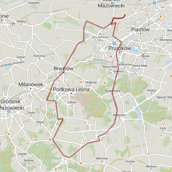 Map miniature of "Scenic Gravel Ride: Pruszków Circuit" cycling inspiration in Warszawski stołeczny, Poland. Generated by Tarmacs.app cycling route planner