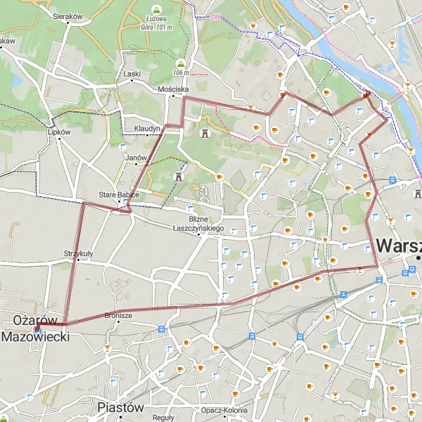 Map miniature of "Stare Babice Loop (Gravel)" cycling inspiration in Warszawski stołeczny, Poland. Generated by Tarmacs.app cycling route planner