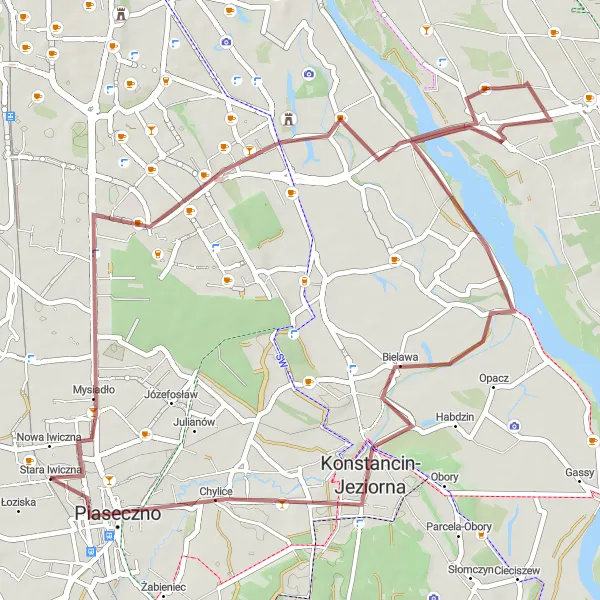 Miniatura mapy "Trasa Gravelowa Kazurka" - trasy rowerowej w Warszawski stołeczny, Poland. Wygenerowane przez planer tras rowerowych Tarmacs.app