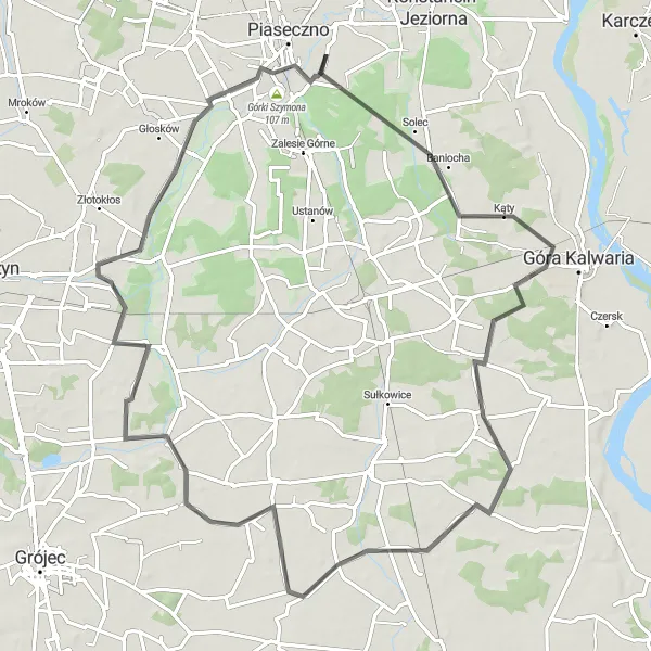 Map miniature of "Piaseczno Circular Route" cycling inspiration in Warszawski stołeczny, Poland. Generated by Tarmacs.app cycling route planner