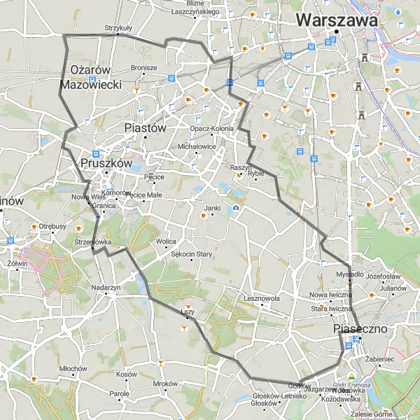 Miniatura mapy "Trasa Road Piaseczno-Jaworowa" - trasy rowerowej w Warszawski stołeczny, Poland. Wygenerowane przez planer tras rowerowych Tarmacs.app