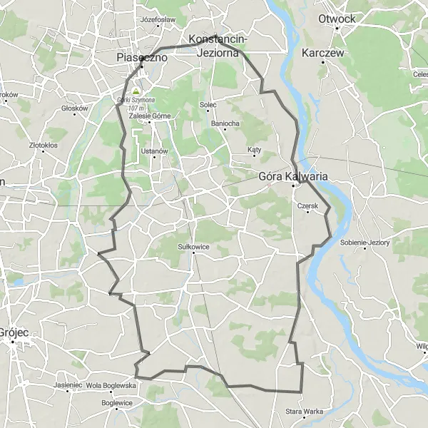 Map miniature of "The Road Challenge" cycling inspiration in Warszawski stołeczny, Poland. Generated by Tarmacs.app cycling route planner
