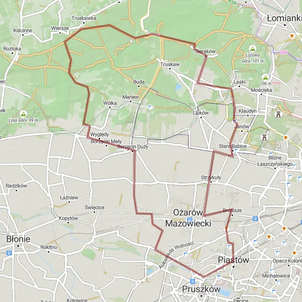 Map miniature of "Nature Retreat" cycling inspiration in Warszawski stołeczny, Poland. Generated by Tarmacs.app cycling route planner