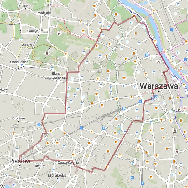 Map miniature of "Hidden Gems Gravel Ride" cycling inspiration in Warszawski stołeczny, Poland. Generated by Tarmacs.app cycling route planner