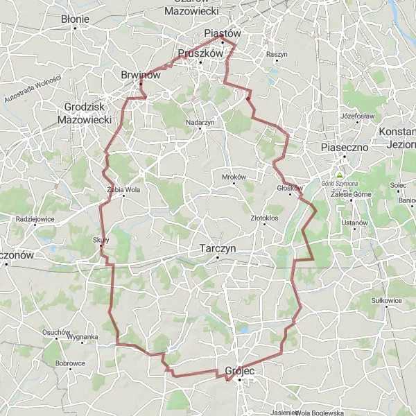 Map miniature of "Gravel Adventure" cycling inspiration in Warszawski stołeczny, Poland. Generated by Tarmacs.app cycling route planner