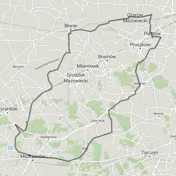 Map miniature of "The Strzeniówka Circuit" cycling inspiration in Warszawski stołeczny, Poland. Generated by Tarmacs.app cycling route planner