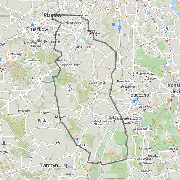 Map miniature of "The Jaworowa Loop" cycling inspiration in Warszawski stołeczny, Poland. Generated by Tarmacs.app cycling route planner